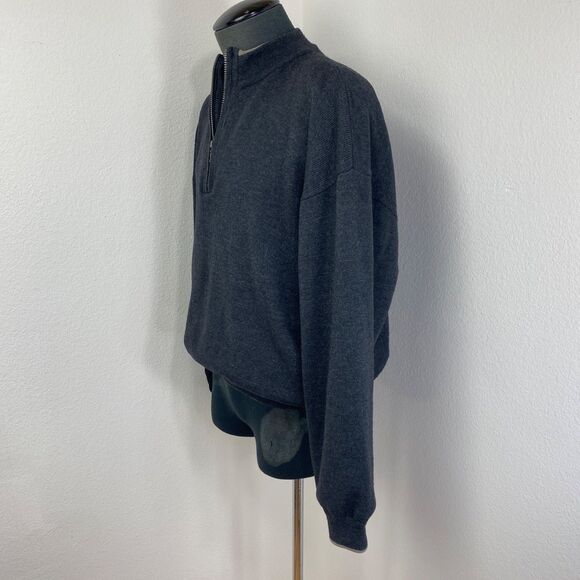 Carnoustie Dark Gray Black Wool Blend Pullover Sweater Lg Long Sleeves 1/4 Zip - Picture 8 of 16